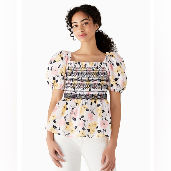 kate spade Tops - KATE SPADE Lily Blooms Floral Printed Puff Sleeve Smocked Top Size Small